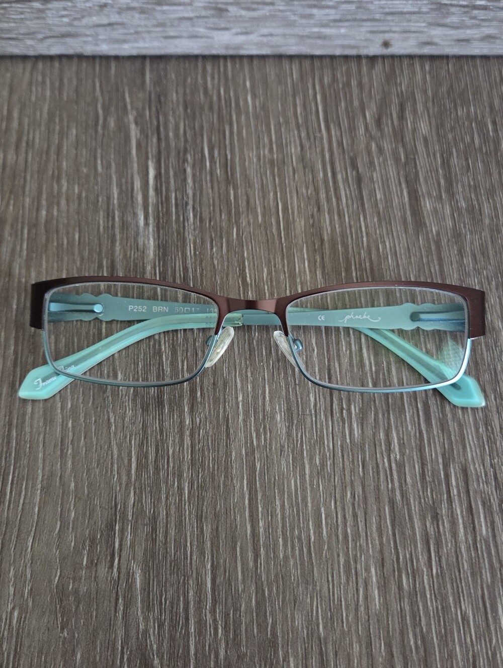 Phoebe Couture P252 Eyeglasses Brown Teal Rectangular Full Rim Frames 50-17-135